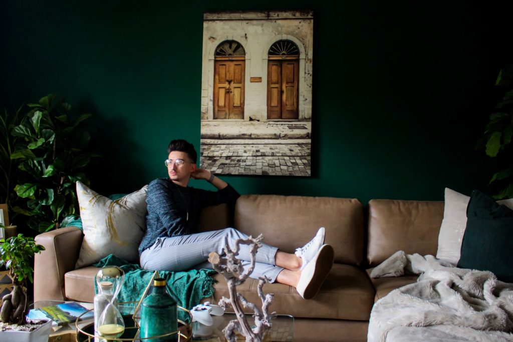a person sitting on a couch