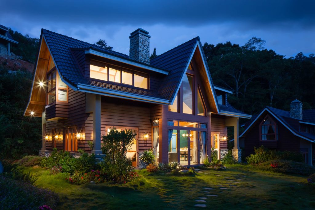 a house with a lit up roof